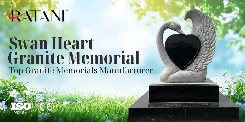 Swan Holding Heart-shaped Granite Memorial Manufacturer