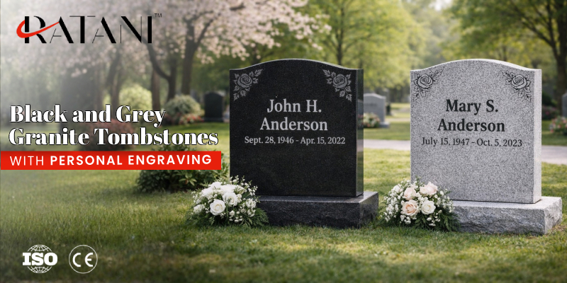 Lápides de granito preto e cinza com gravação personalizada